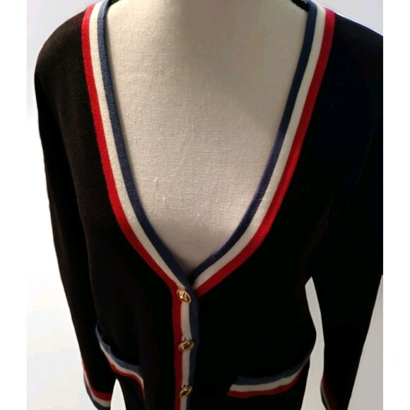 Zesica Sweater Size M Gold Buttons Dark Blue Red White Blue Stripes - Picture 4 of 8